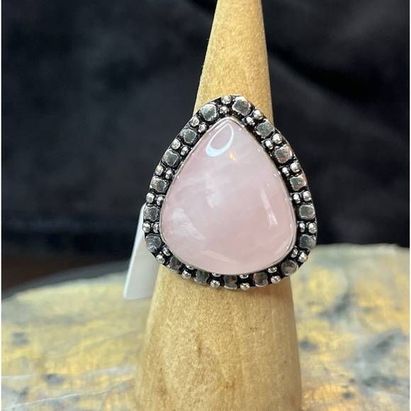 Artisan Rose Quartz Sterling Silver Ring Sz 8, 40ctw - Picture 1 of 11